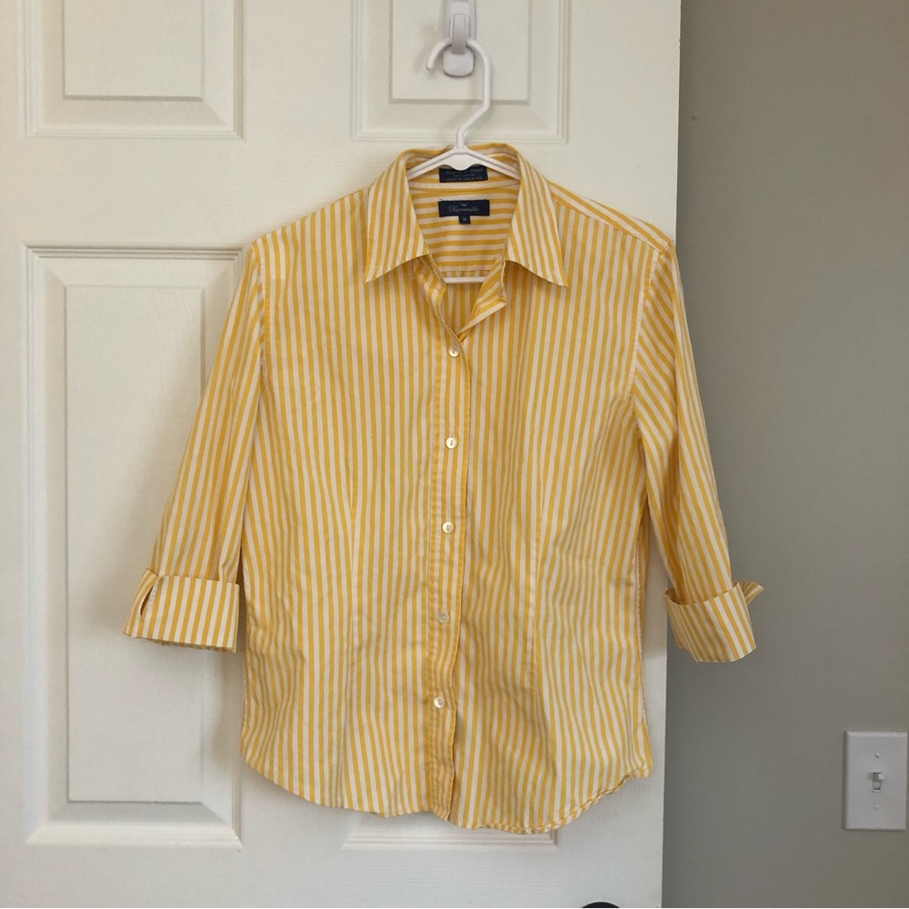 Faconnable Women’s Button Down Striped Shirt Designer France Medium